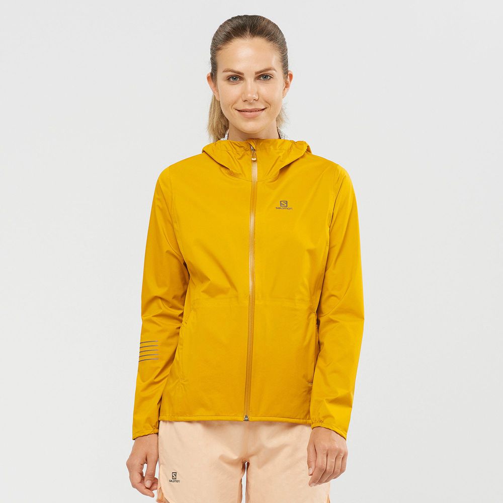 Salomon BONATTI WATERPROOF - Womens Waterproof Jackets - Yellow - NZ (23905-DUTZ)